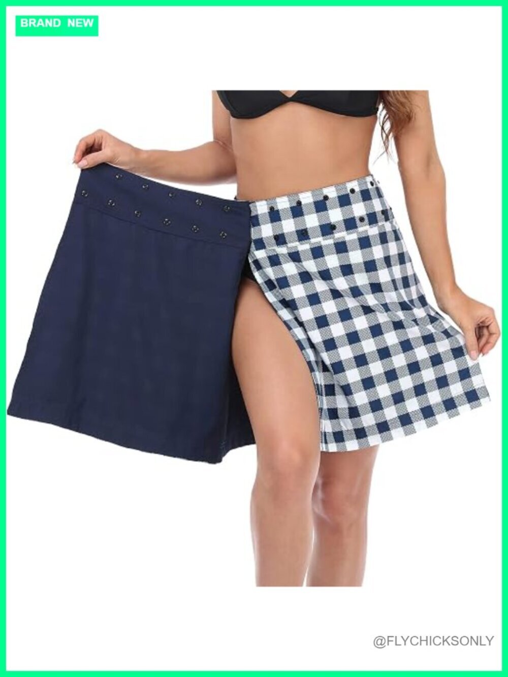 Reversible Wrap Skirt Swim Coverup Snap Adjustable Waist Zip Pocket Travel